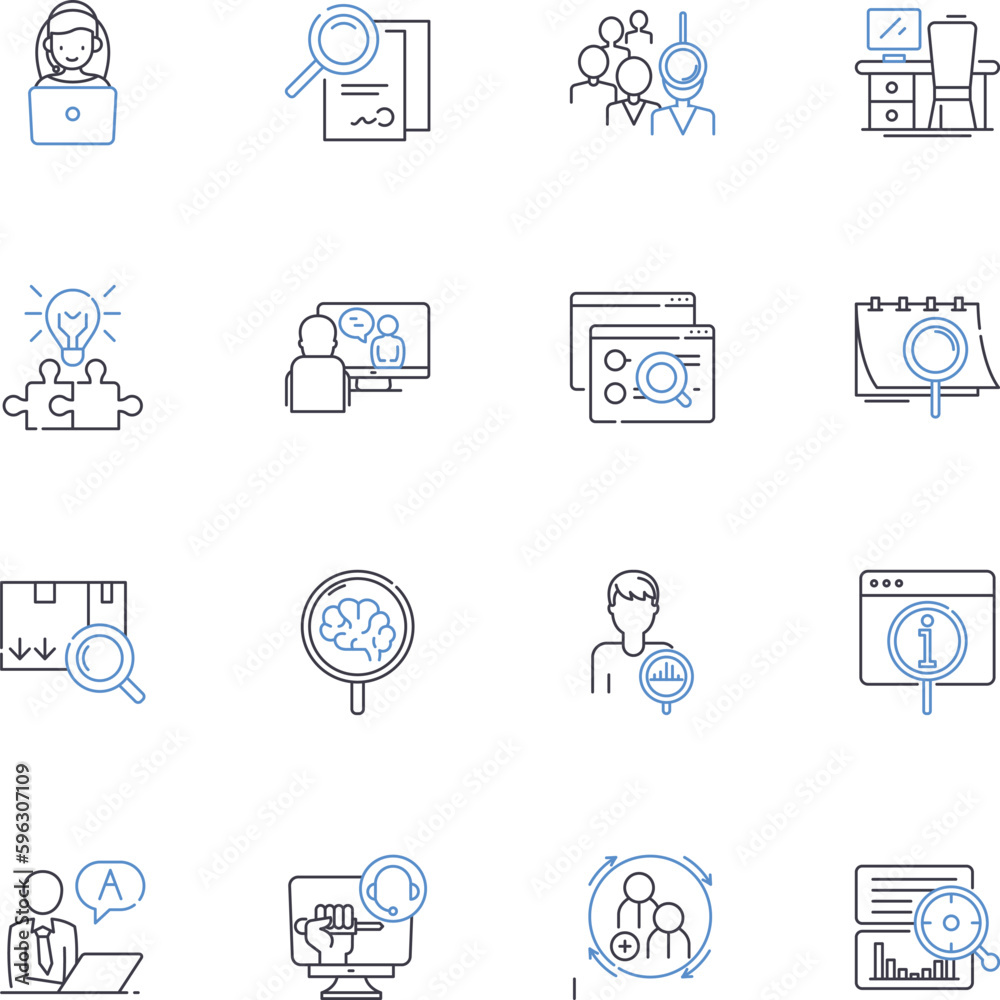 Testing line icons collection. Quality, Verification, Validation, Evaluation, Analysis, Inspection, Assessment vector and linear illustration. Debugging,Troubleshooting,Experimentation outline signs