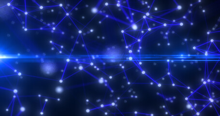 Poster - Abstract high tech blue glowing lines with dots and plexus triangles, abstract background
