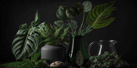 Wall Mural - arranged greenery as a still life generative ai
