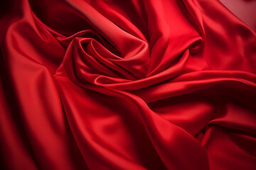 red satin background with strong folds and curves. Background created with generative ai