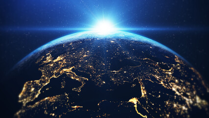 Wall Mural - beautiful sunrise above europe from space