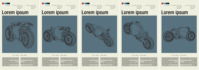 motorcycle bike poster, wireframe vector with retro style