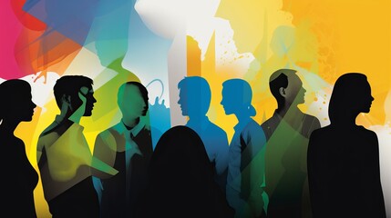 Poster - Business people silhouette, abstract background. AI generated