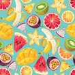 Vector seamless pattern with exotic fruit slices