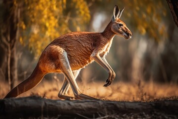 Wall Mural - kangaroo bouncing with energy, playing and exploring its natural environment, created with generative ai