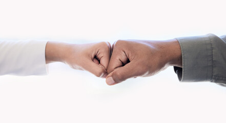 Aufkleber - Lets create something awesome together. Closeup shot of two unrecognisable businesspeople giving each other a fist bump in an office.