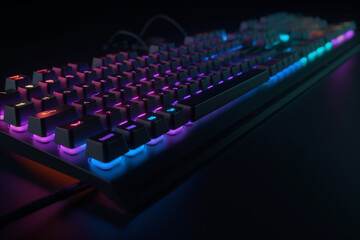 Poster - High-tech computer keyboard with RGB lighting, Generative AI	
