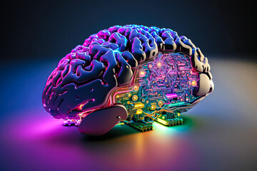 Poster - Ai chipset with human brain on computer circuit board. Artificial intelligence, Data mining, and Deep learning modern computer technology. Ai CPU concept.