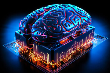 Poster - Ai chipset with human brain on computer circuit board. Artificial intelligence, Data mining, and Deep learning modern computer technology. Ai CPU concept.