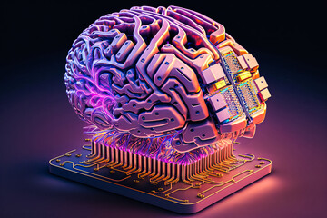 Poster - Ai chipset with human brain on computer circuit board. Artificial intelligence, Data mining, and Deep learning modern computer technology. Ai CPU concept.