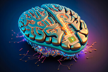 Poster - Ai chipset with human brain on computer circuit board. Artificial intelligence, Data mining, and Deep learning modern computer technology. Ai CPU concept.
