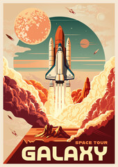 Wall Mural - space tour vintage flyer colorful