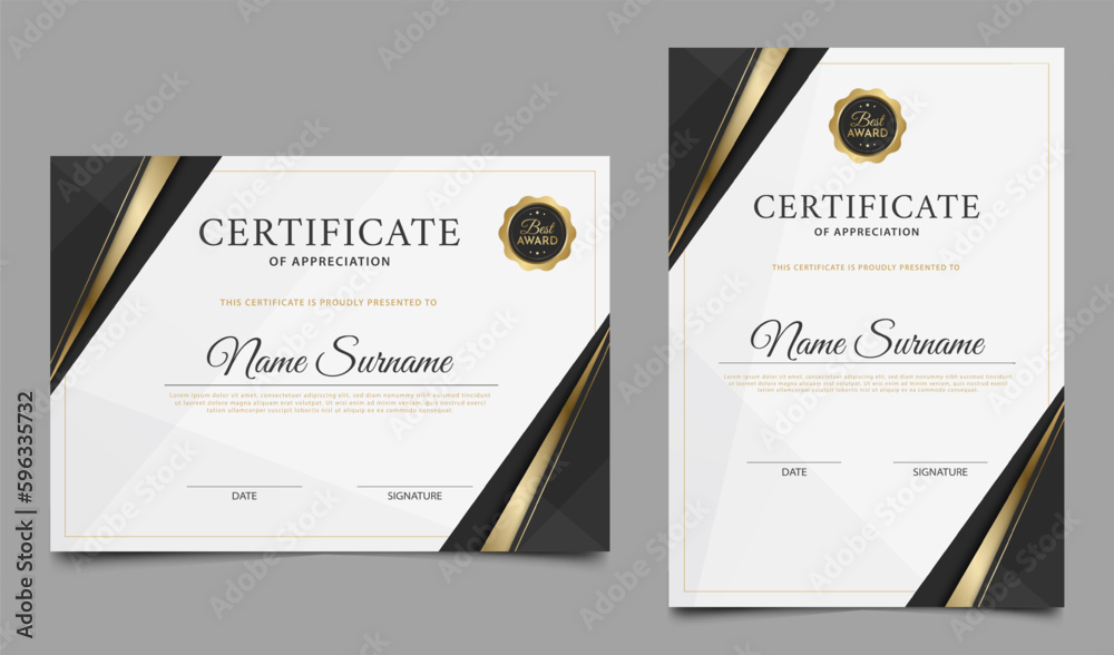 Luxury black and gold certificate template design. Certificate border ...
