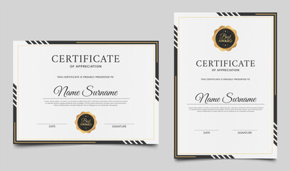 Elegant certificate of achievement template design. Clean certificate border template with gold badge. Vector diploma award illustration