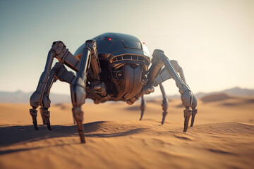 Wall Mural - spider robot desert going to war Generative AI