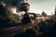 A train powered by steam locomotion traversing the scenic countryside. Generative AI