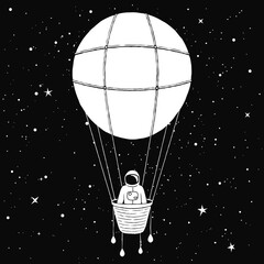 Wall Mural - astronaut flies on aerostat in space