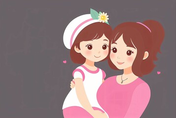 flat illustration of mother and her daughter, mother's day illustration