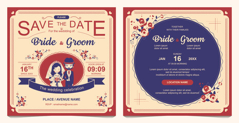 Vintage oriental retro wedding invitation card