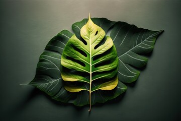 Sticker - Beautiful plant leaf seen from above, with copy space Generative AI