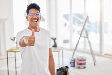 Poster - This place is coming along nicely. Shot of a man showing thumbs up while standing in a room under renovations.