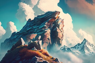 Wall Mural - A group of tourists at the peak Generative AI