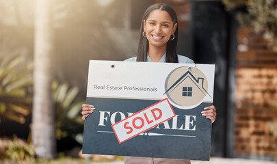 Wall Mural - This is my hustle. Shot of a real estate agent standing next to a sold sign outside.