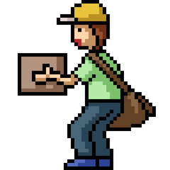 Sticker - pixel art delivery man package