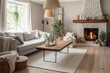 A cozy living room with a rustic farmhouse style