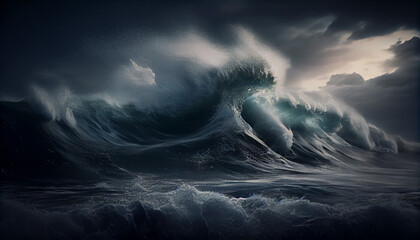 Wall Mural - Sea wave during storm in atlantic ocean Ai generated image