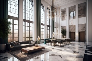 Wall Mural -  Lavish fancy apartment interior marble floor High ceilings 