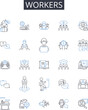 © michael broon - Workers line icons collection. Employees, Staff, Laborers, Operators, Personnel, Colleagues, Teammates vector and linear illustration. Associates,Helpers,Aides outline signs set Generative AI
