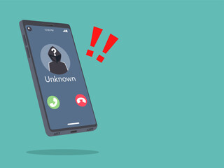 beware of the criminal. smartphone call from unknown or stranger number. scam, prank, fraud, and phi