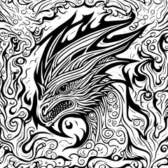 Wall Mural - black and white dragon tattoo vector