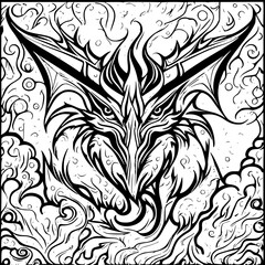 Canvas Print - black and white dragon tattoo vector