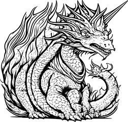 Sticker - black and white dragon tattoo vector