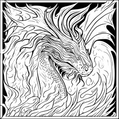 Sticker - black and white dragon tattoo vector