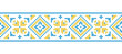 Ukrainian vector ornament, border, pattern. Ukrainian traditional embroidery of . Ornament in yellow and blue colors. Pixel art, vyshyvanka, cross stitch