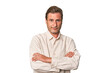 © Asier - A middle-aged man isolated suspicious, uncertain, examining you.