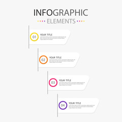 Wall Mural - Four modern text box infographics elements flowchart design for use in business. Infographics elements with 4 colors.