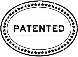 Sticker - Grunge black patented word oval rubber seal stamp on white background