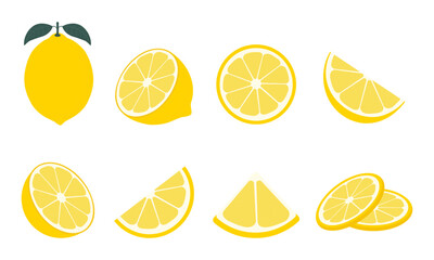 Wall Mural - fresh lemon fruit. collection of lemone vector icons isolated on white background. vector