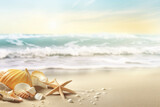 Fototapeta Łazienka - Starfish and seashells on tropical beach background. Summer vacation and nature concept. Generative ai.