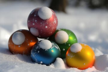 Poster - holiday balls and winter. AI generation
