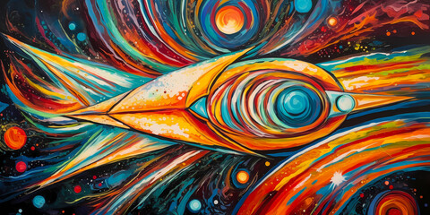 Wall Mural - abstract and surreal wallpaper art, rocket in the space, created with generative ai