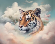 Portrait Of Tiger Peeking Out Of A Cloud