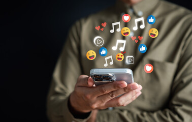 man using social media and digital online, man using smart phone with social media. concept of livin