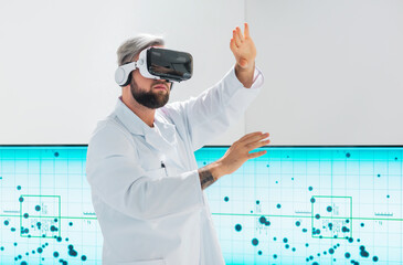 Wall Mural - genetic engineers are using virtual reality technology. professional team of scientists is working o