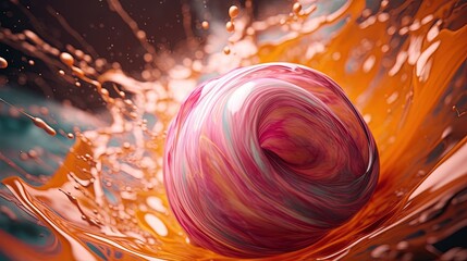 Wall Mural -  a pink ball of yarn floating in a pool of water.  generative ai