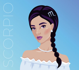 Wall Mural - Vector illustration of the zodiac symbol Scorpio. Illustration of the astrological sign as a beautiful girl.